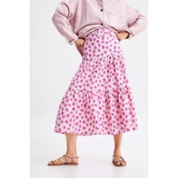 Zara Floral Belted Tiered Midi Maxi Skirt - Picture 7 of 7